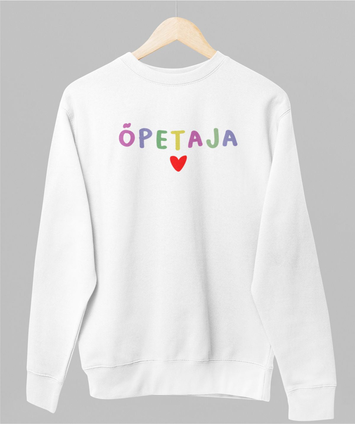 Valge UNISEX dressipluus ilma kapuutsita "Õpetaja"