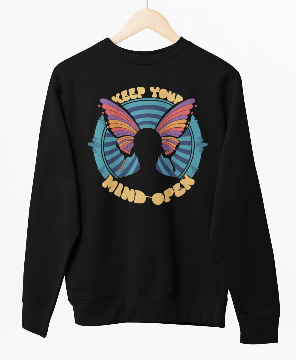 Must UNISEX dressipluus ilma kapuutsita "Keep your mind open"