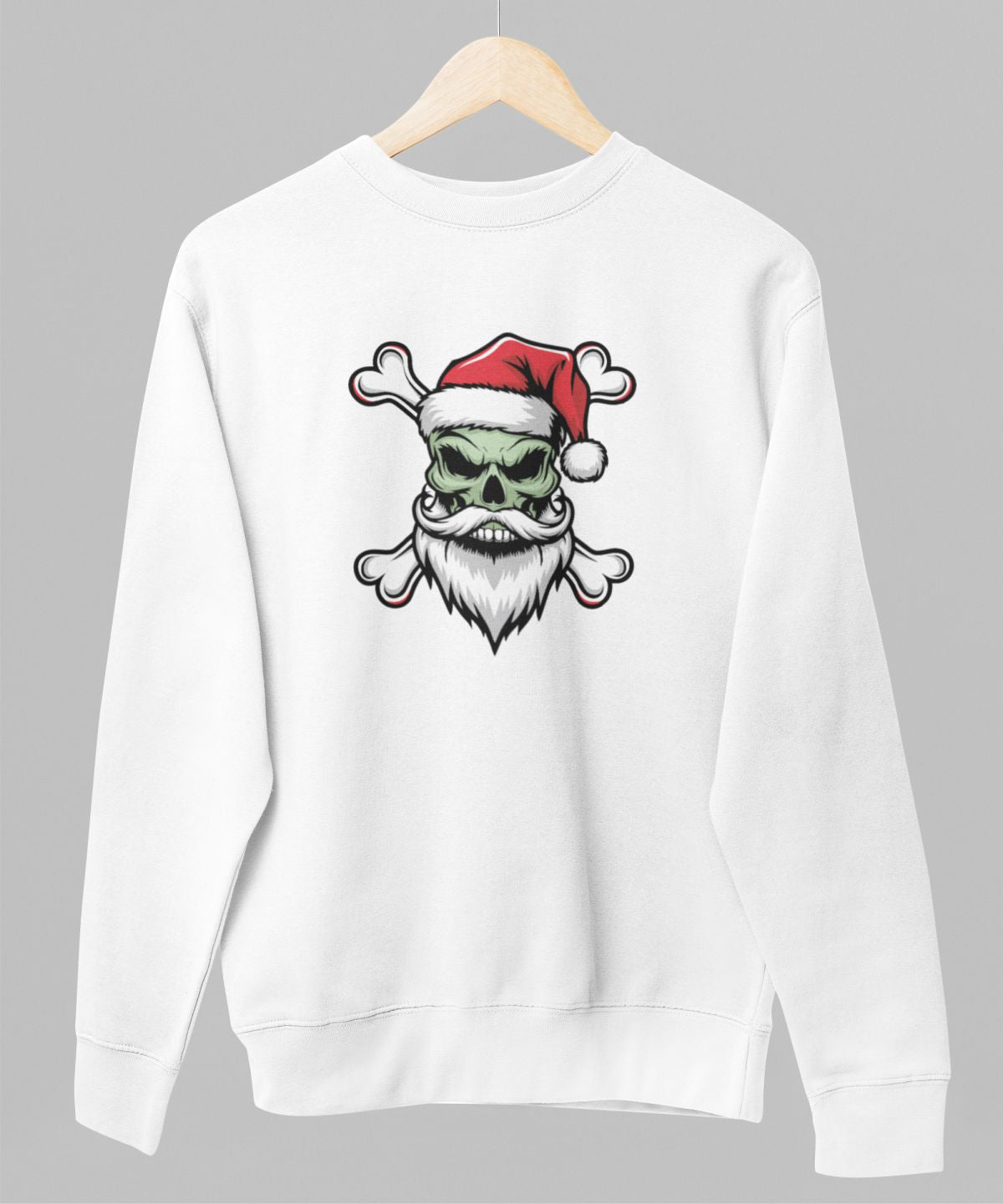 Balts UNISEX džemperis bez kapuces "Ziemassvētku galvaskauss"