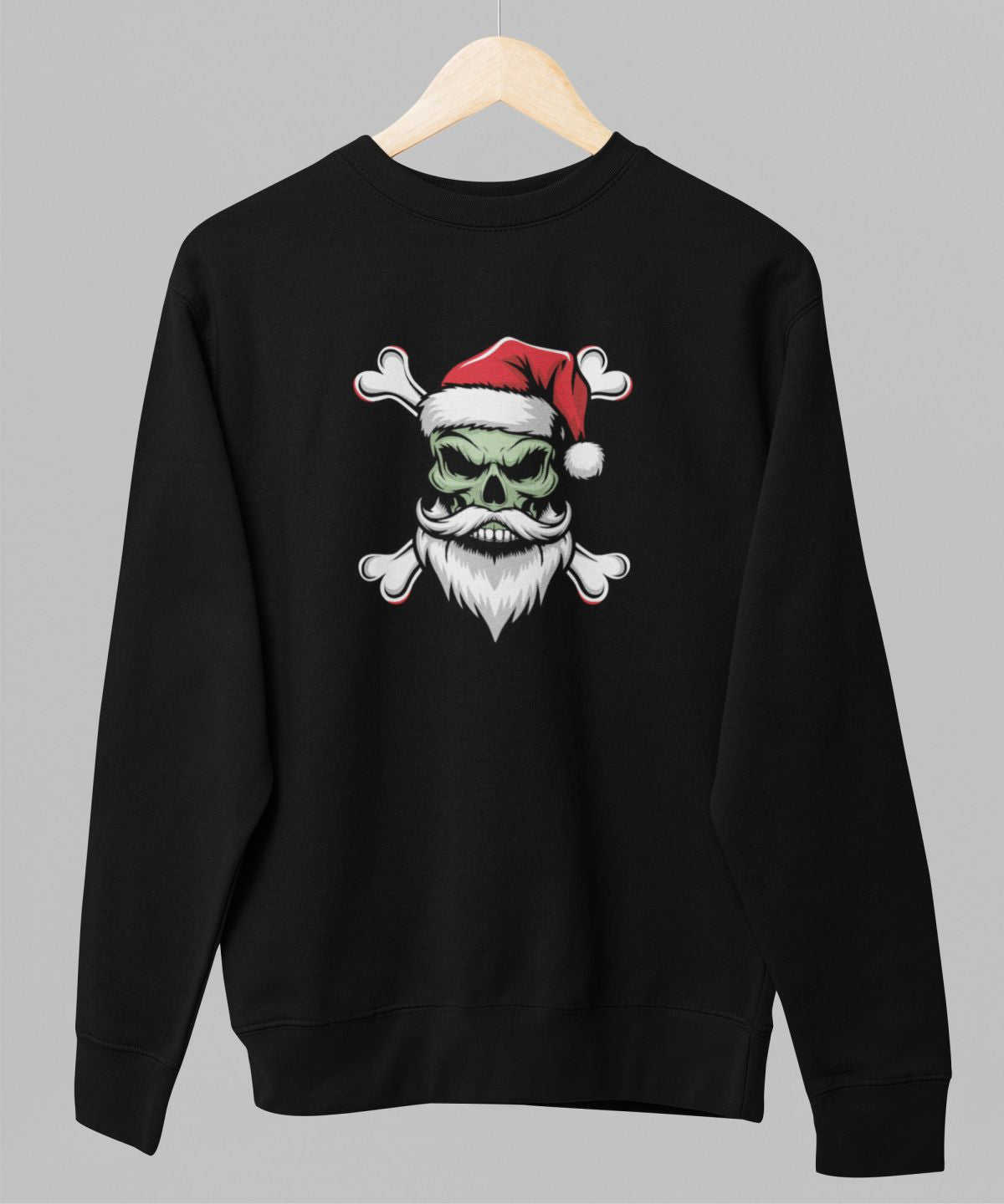 Melns UNISEX džemperis bez kapuces "Ziemassvētku galvaskauss"