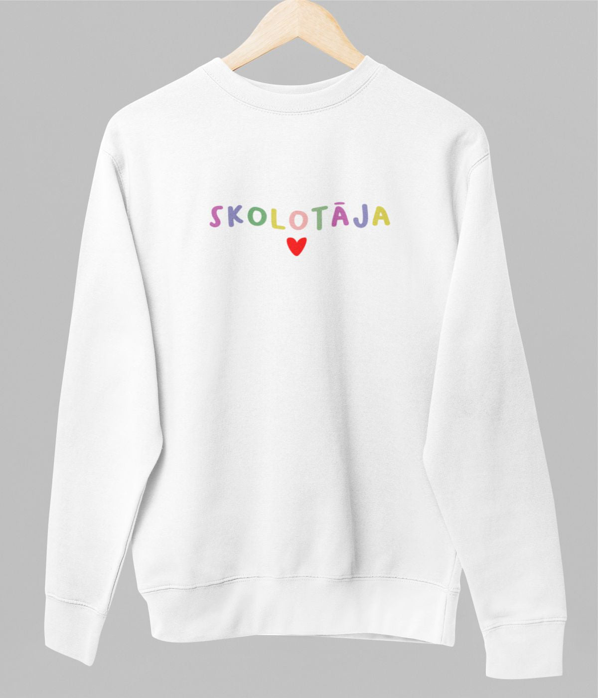 Balts UNISEX džemperis bez kapuces "Skolotāja"