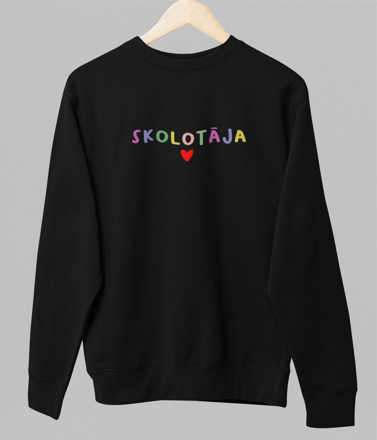 Melns UNISEX džemperis bez kapuces "Skolotāja"