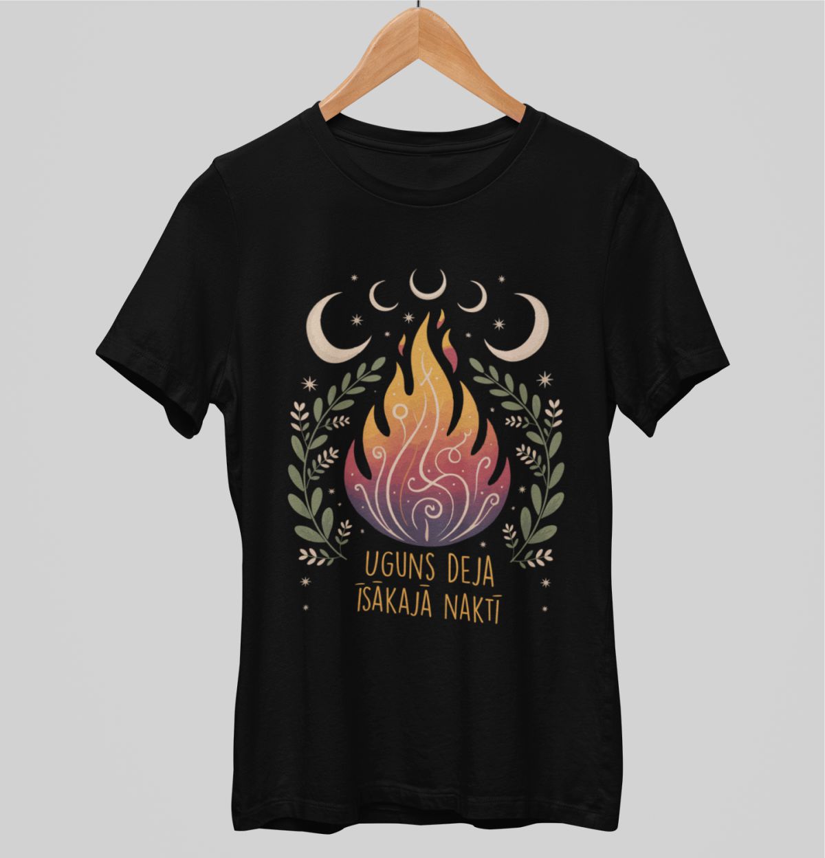 Melni unisex krekli "Uguns deja īsākajā naktī"