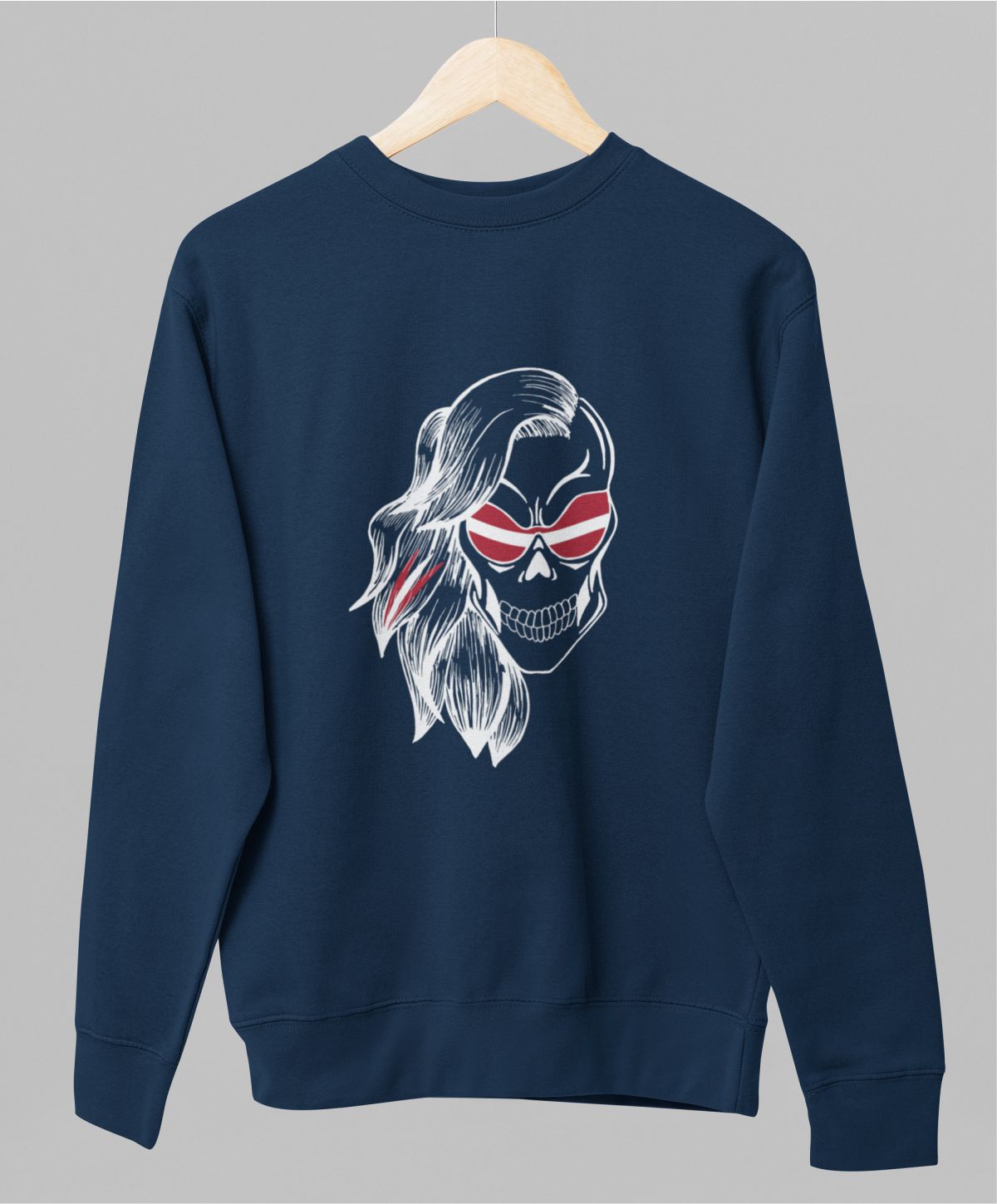 Zils UNISEX džemperis bez kapuces "Latviešu galvaskauss"