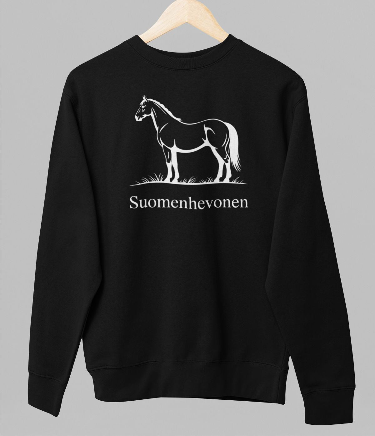 Musta unisex collegepaita "Minimal horse"