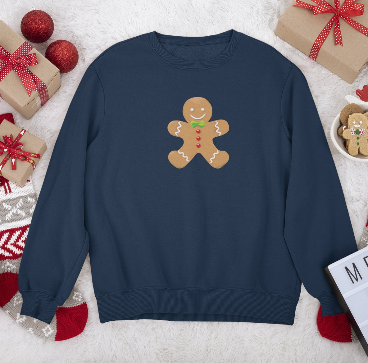 Zils UNISEX džemperis bez kapuces "Ziemassvētku cepumiņš"