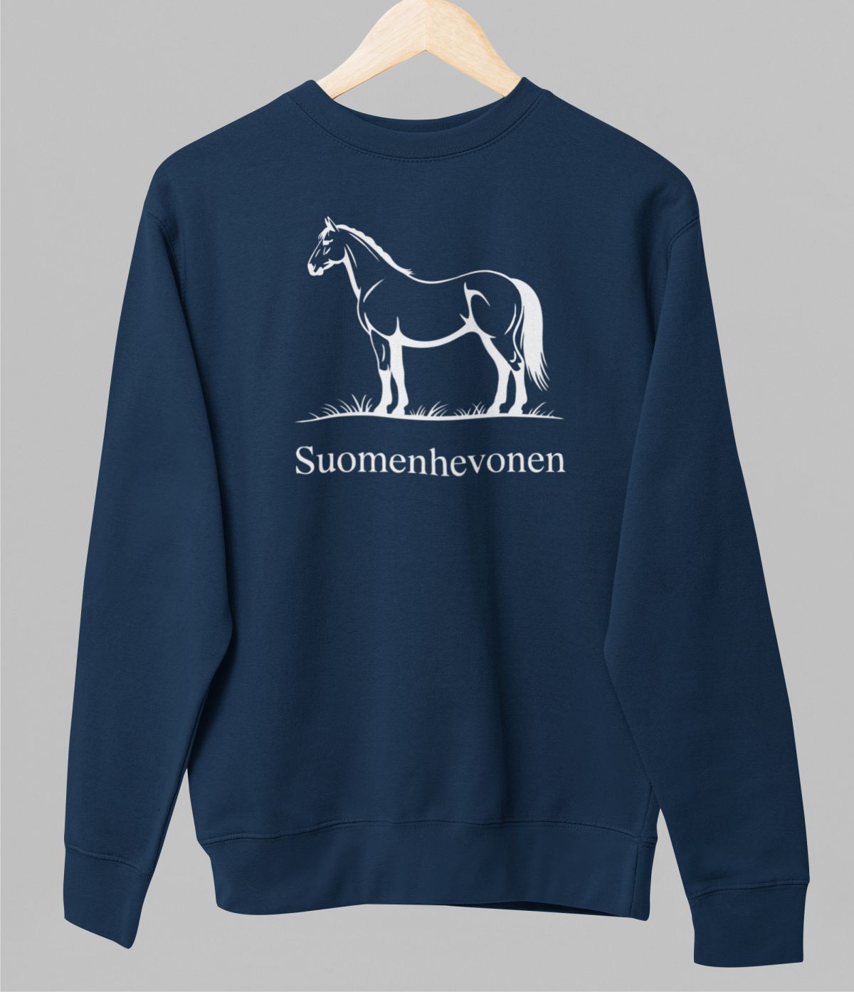 Sininen unisex collegepaita "Minimal horse"