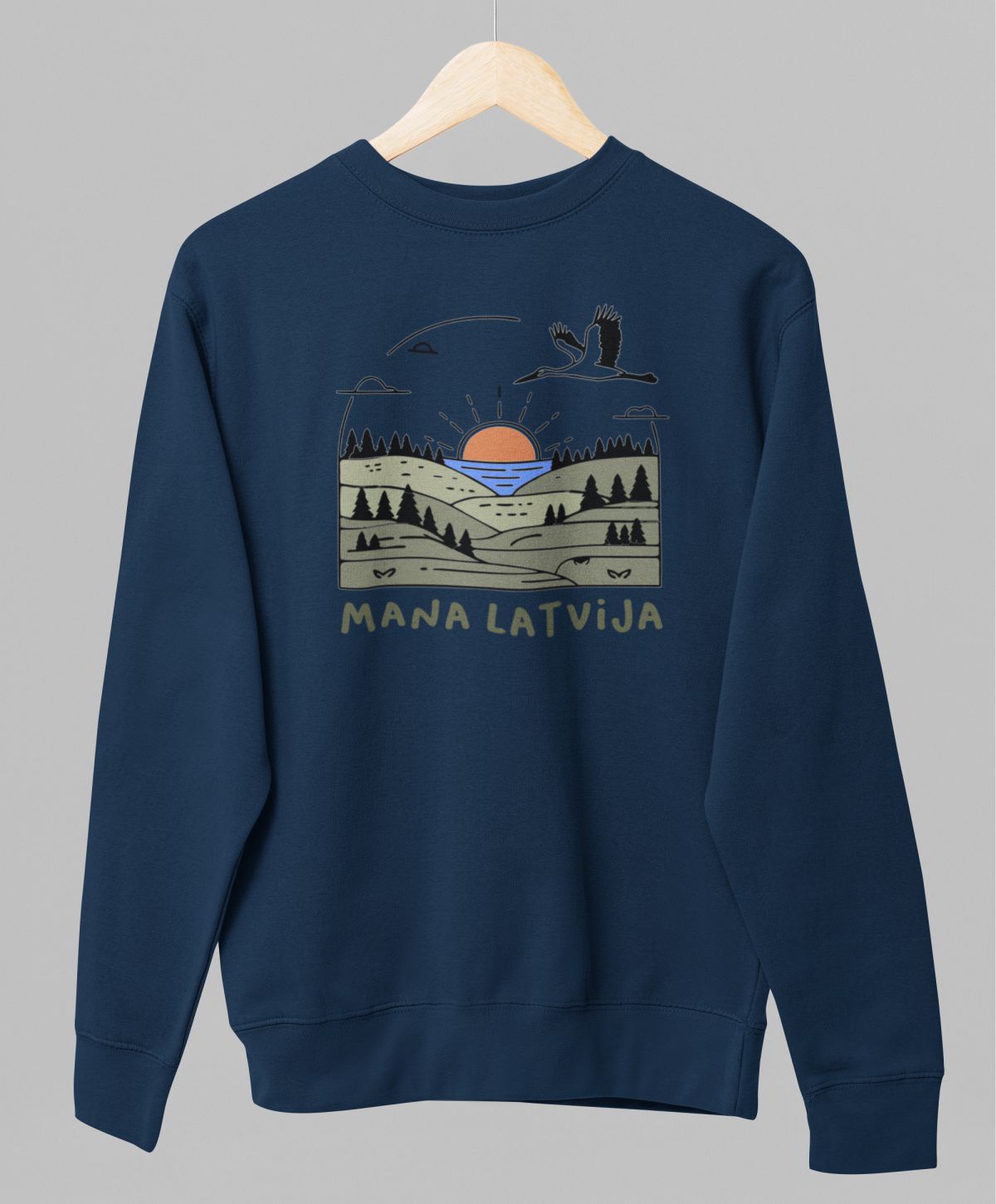 Zils UNISEX džemperis bez kapuces "Mana Latvija"