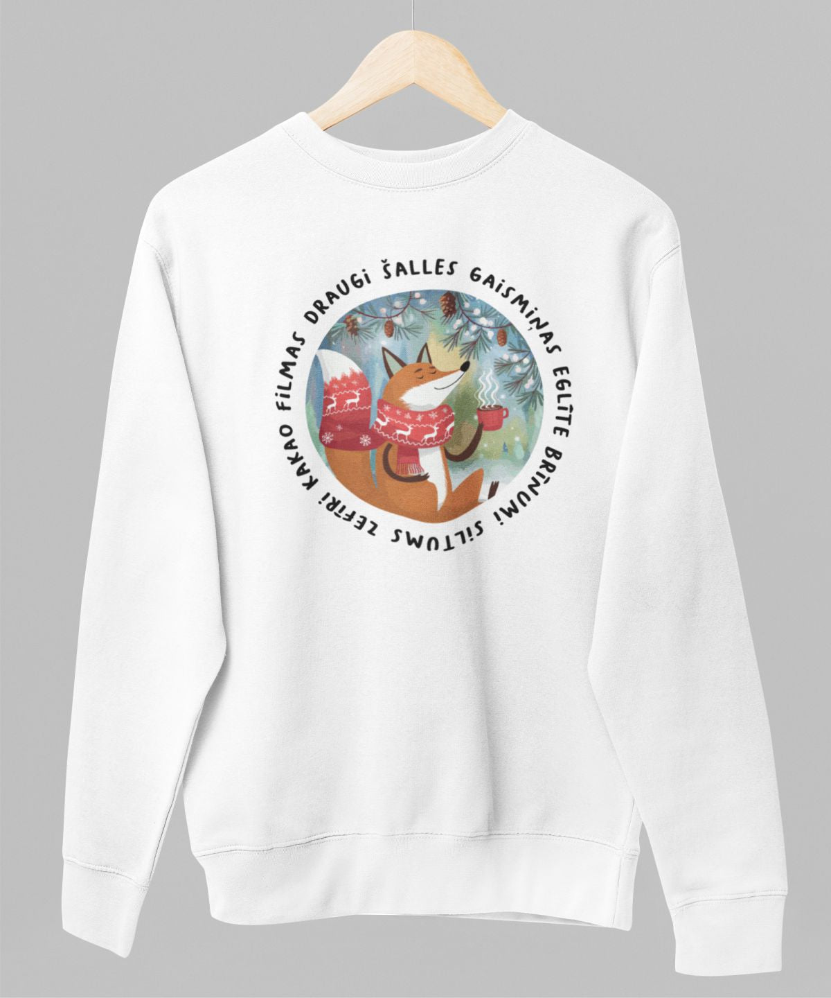 Balts UNISEX džemperis bez kapuces "Ziemassvētku simboli"