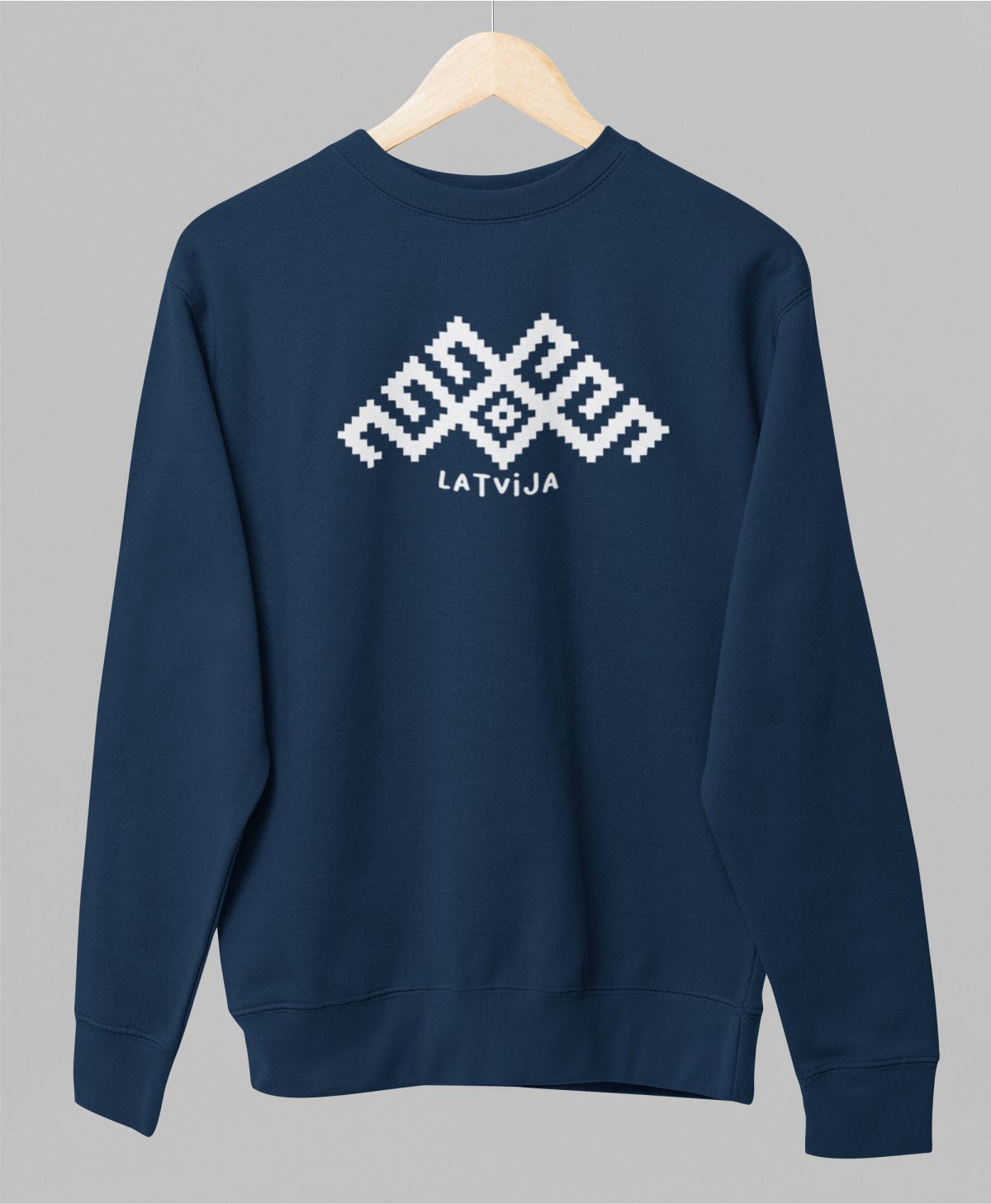 Zils UNISEX džemperis bez kapuces "Latviešu raksti"