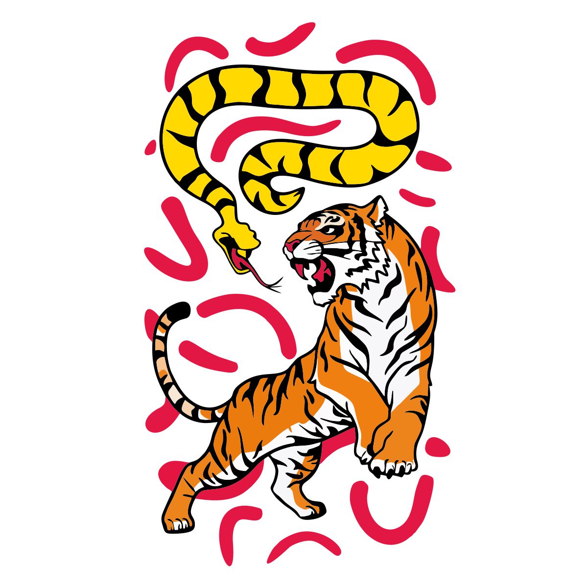 Vit UNISEX tröja “Tiger und Schlange”