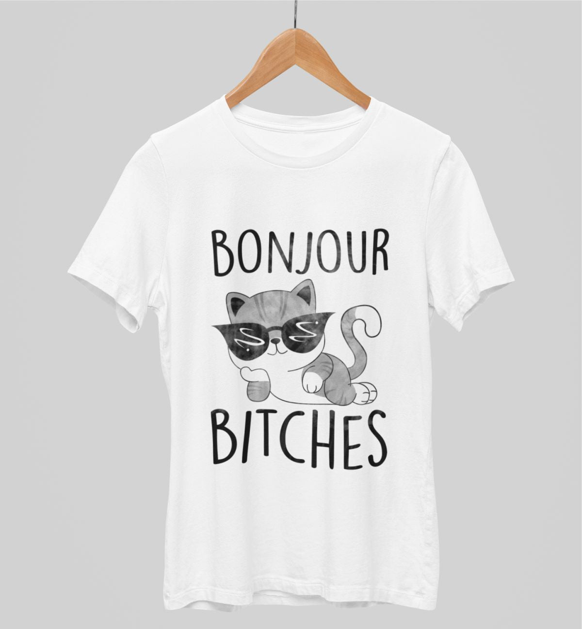 Valkoiset unisex T-paidat "Bonjour bitches"
