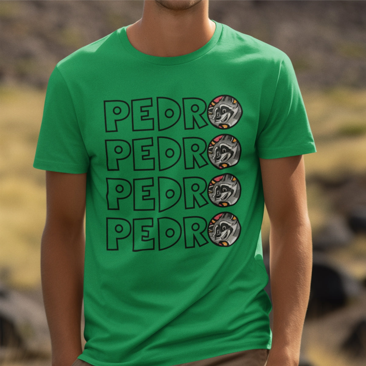 Zielona UNISEX koszulka Pedro Pedro Racoon (Wydrukowane. Wysyłamy od razu.)