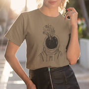 Khaki T-Shirt Spaceman mit Blumen