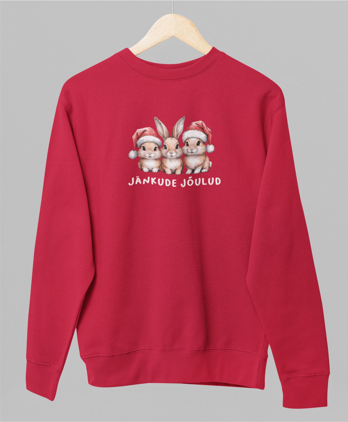 Punane UNISEX pusaer ilma kapuutsita "Jänkude jõulud"