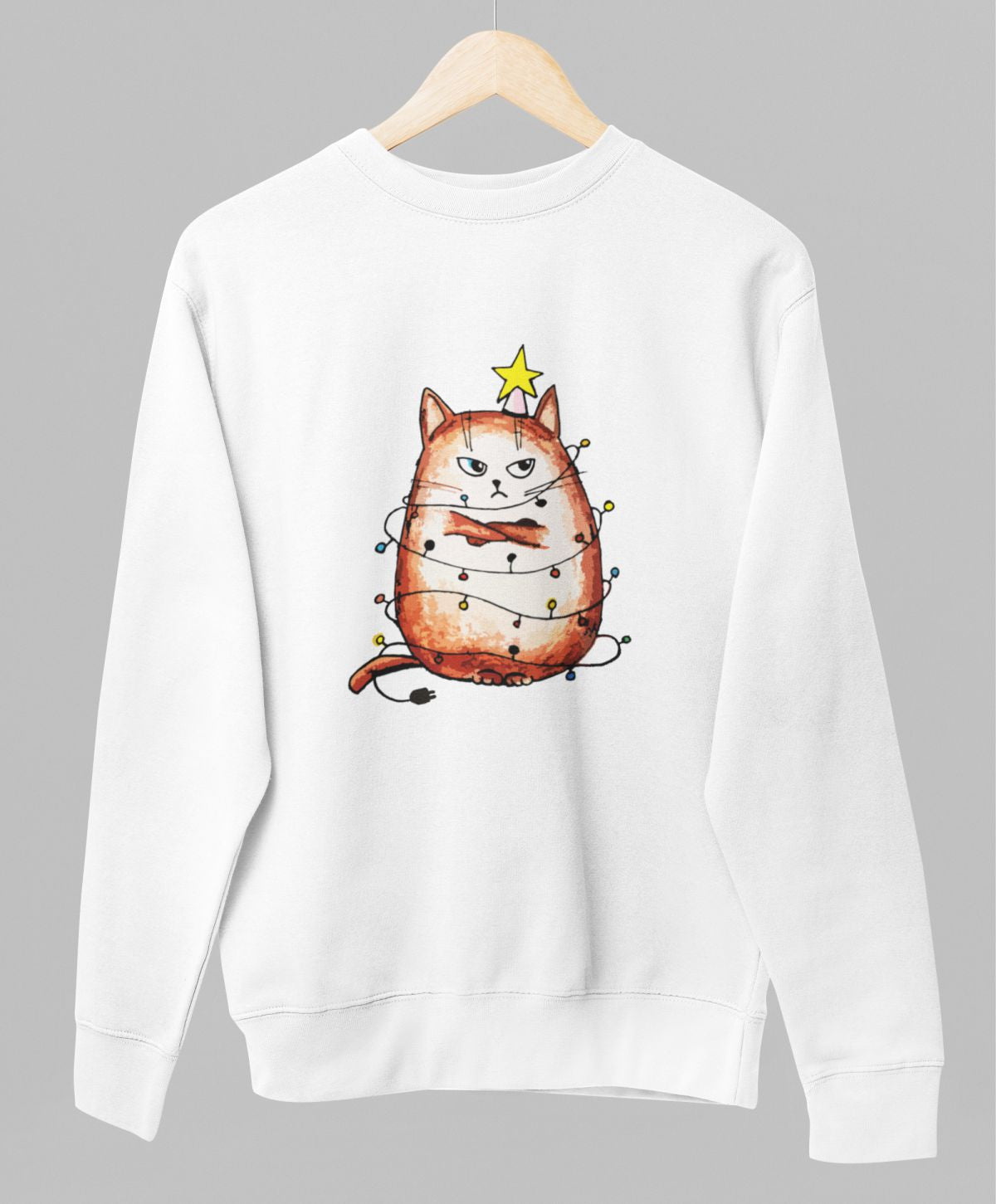 Valge UNISEX dressipluus ilma kapuutsita "Vihane kass"