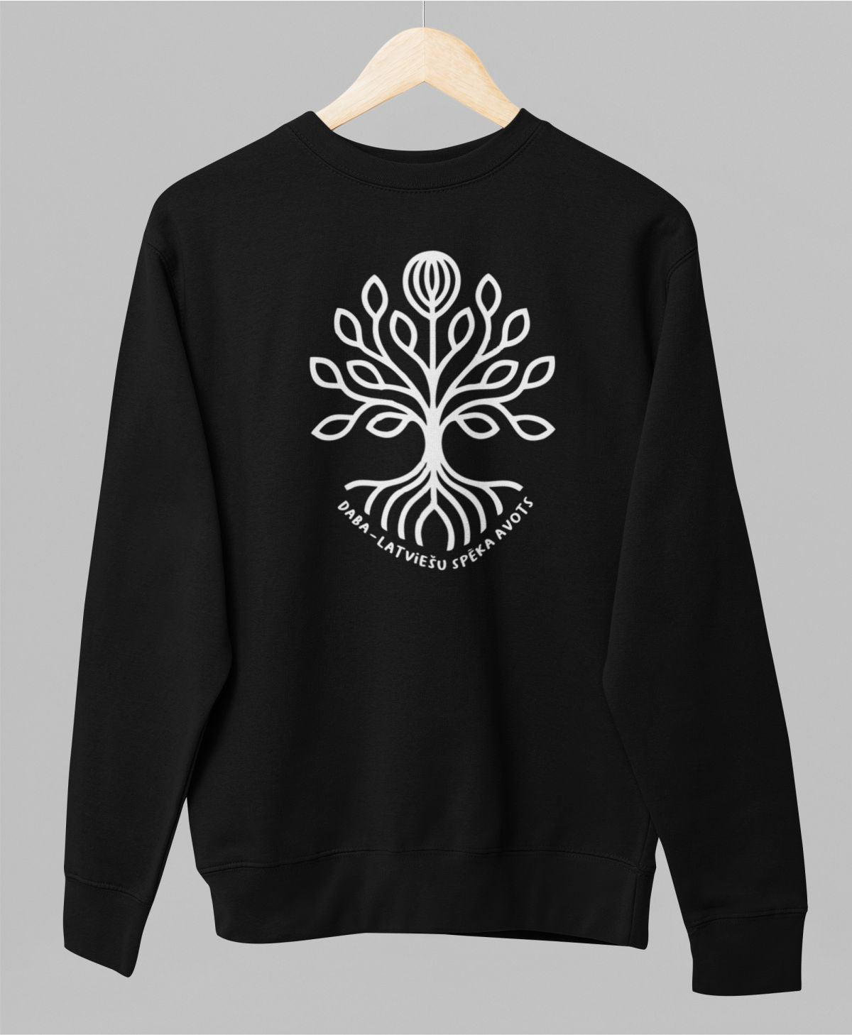 Melns UNISEX džemperis bez kapuces "Daba – latviešu spēka avots"