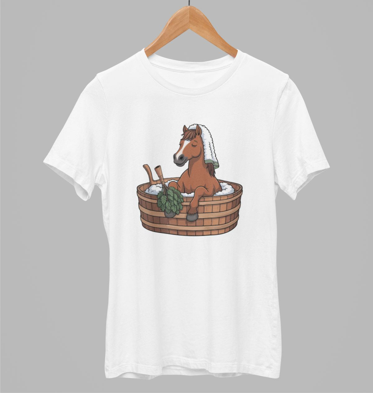 Valkoiset unisex T-paidat "Horse sauna"