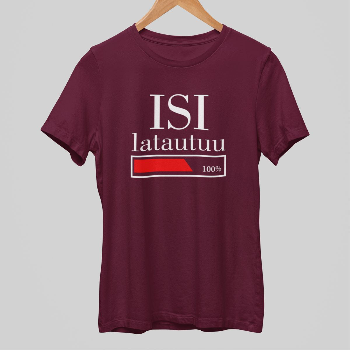 Burgundinpunainen t-paita "Isi latautuu"