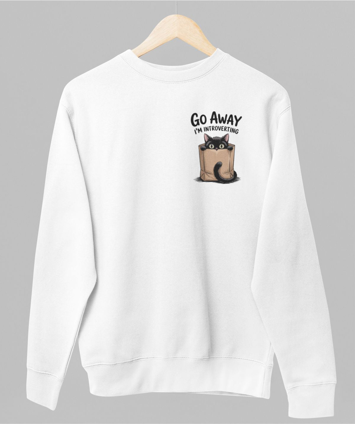 Valkoinen unisex collegepaita "Go away"