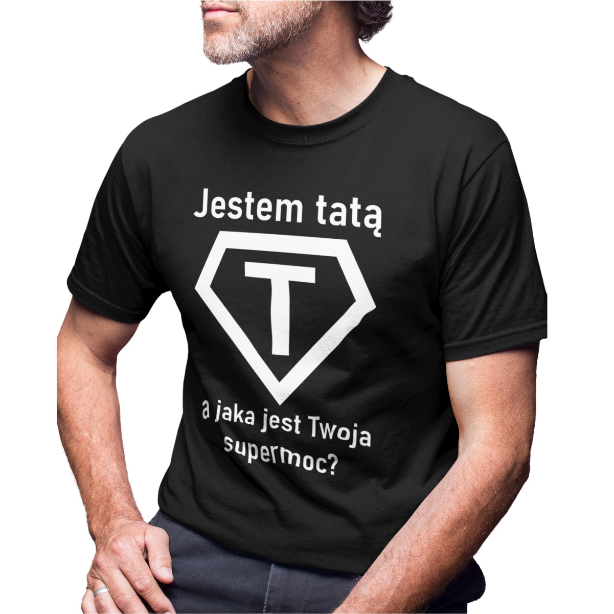 Czarna UNISEX koszulka Jestem tatą, a jaka jest Twoja supermoc?