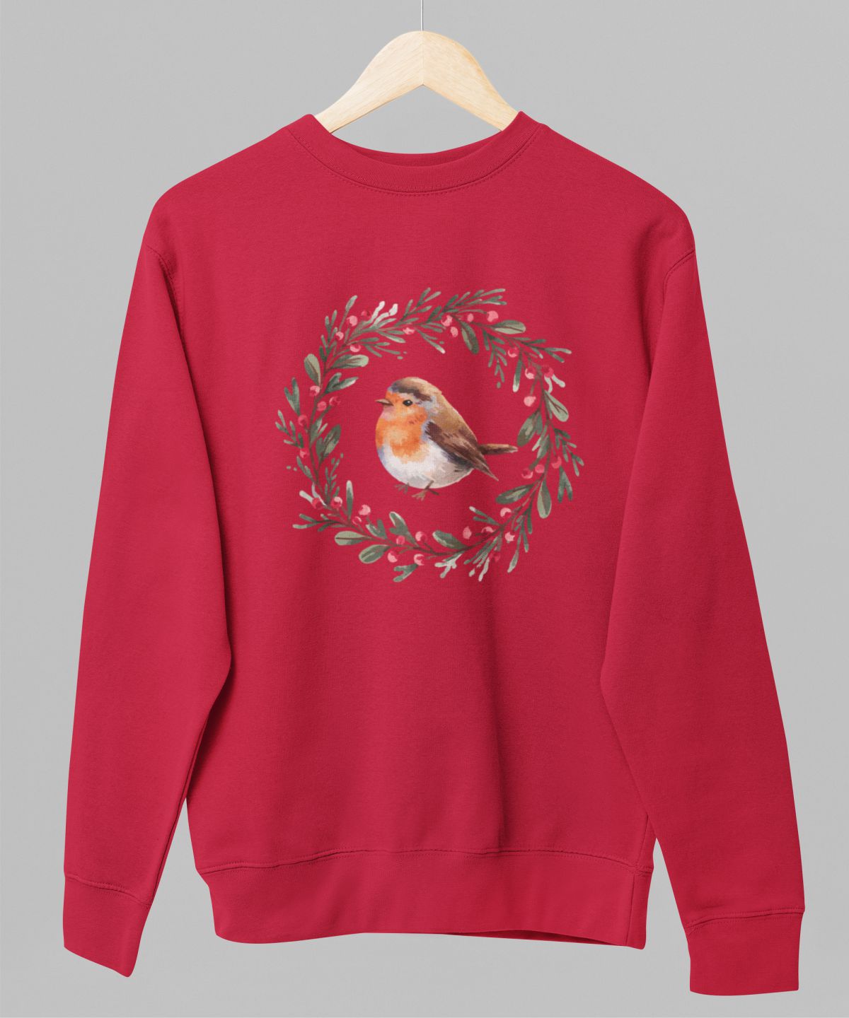 Sarkans UNISEX džemperis bez kapuces "Ziemassvētku putniņš"