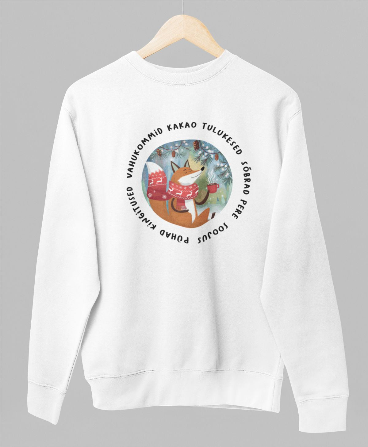 Valge UNISEX pusaer ilma kapuutsita "Jõulusümbolid"