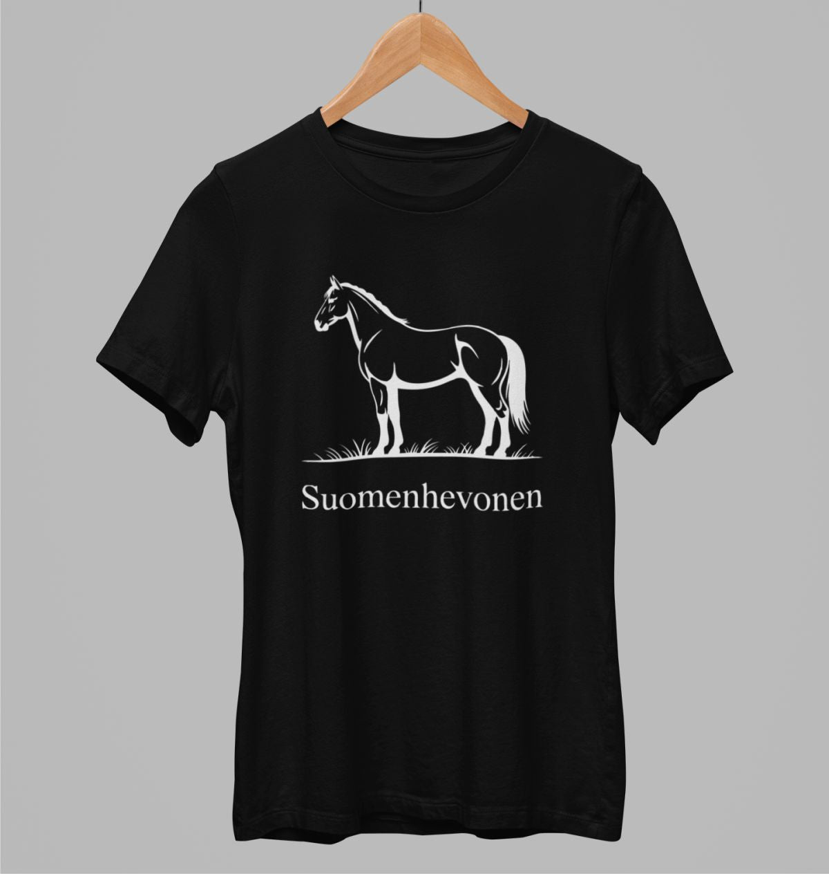Mustat unisex T-paidat "Minimal horse"