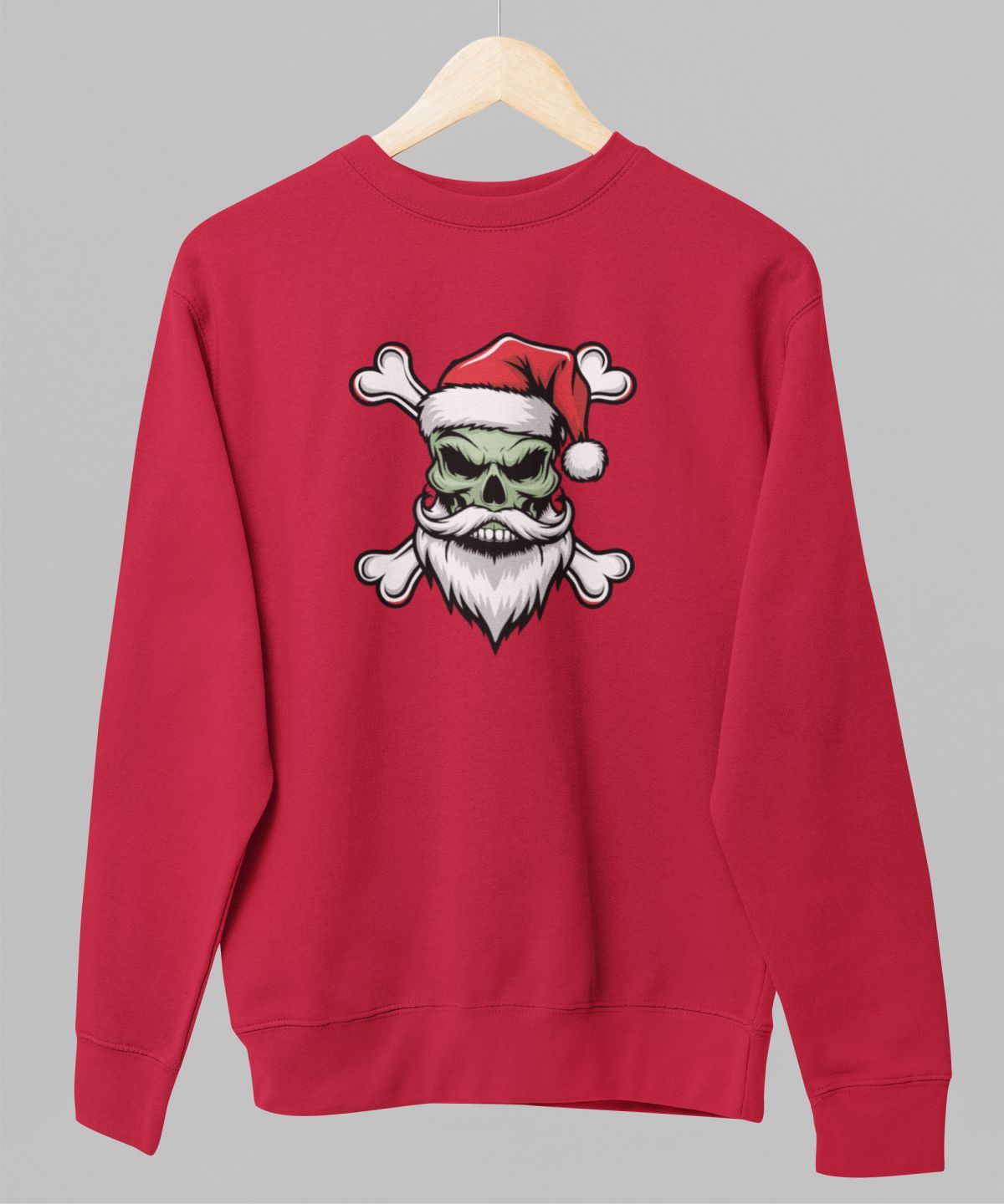 Sarkans UNISEX džemperis bez kapuces "Ziemassvētku galvaskauss"