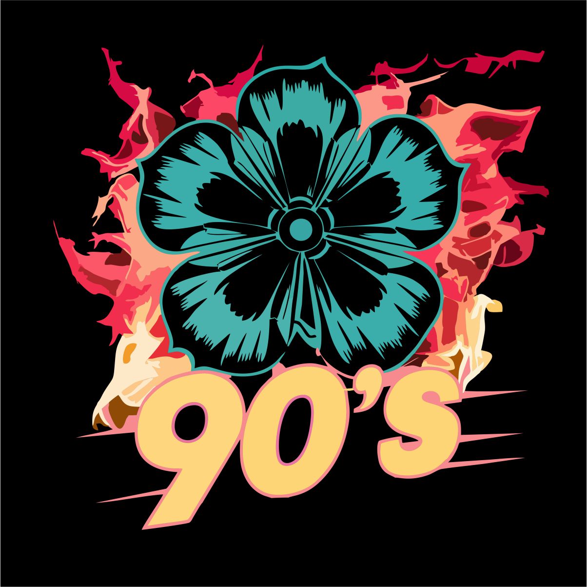 Čierne UNISEX tričko „90’s flower“