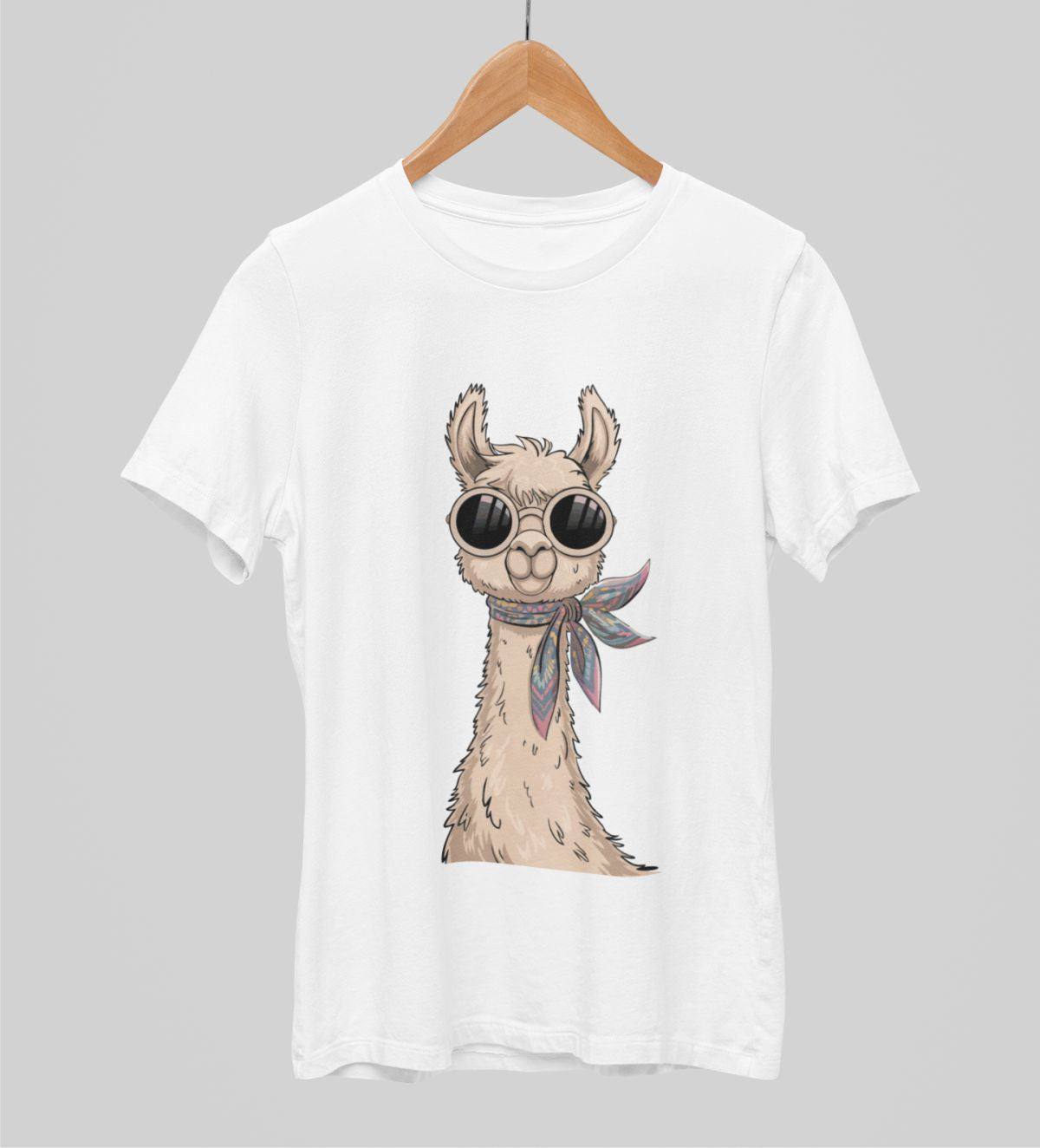 Valkoiset unisex T-paidat "Lama huivilla"