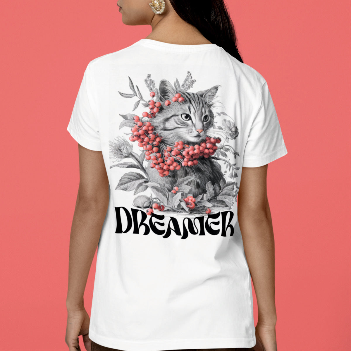 Weiße UNISEX T-Shirts mit Rückenaufdruck "Dreamer"