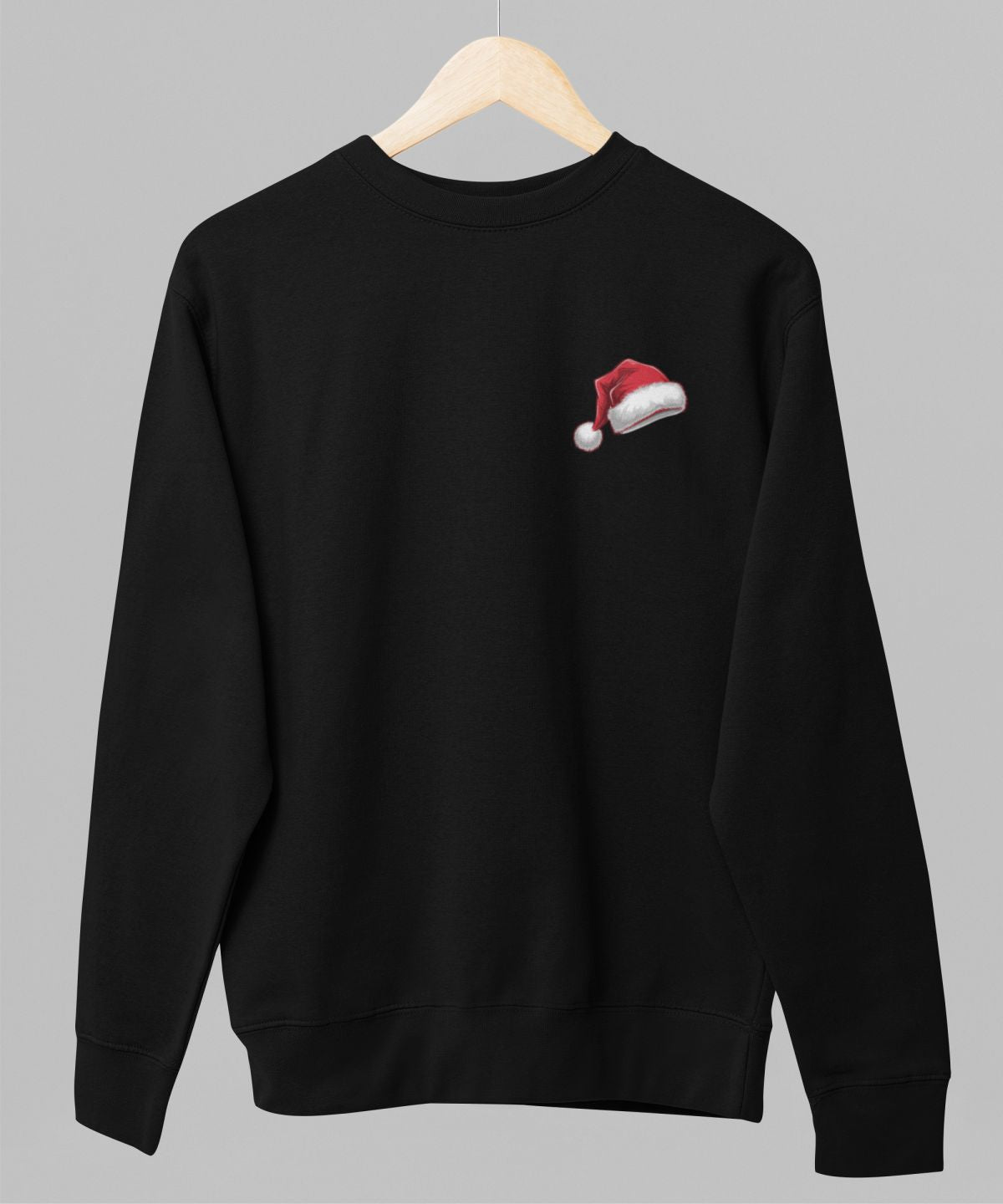 Melns UNISEX džemperis bez kapuces "Ziemassvētku cepurīt"