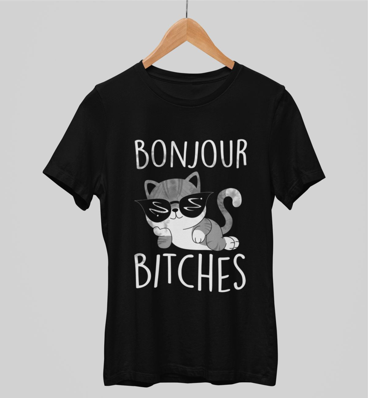 Mustat unisex T-paidat "Bonjour bitches"