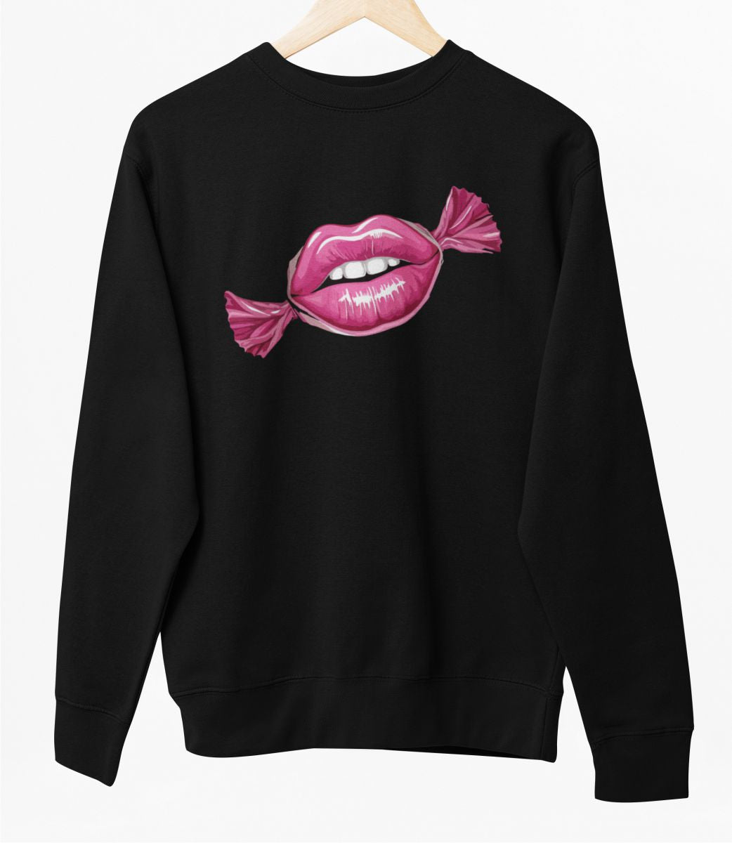 Schwarzer UNISEX Pullover "Kuss wie Bonbon"