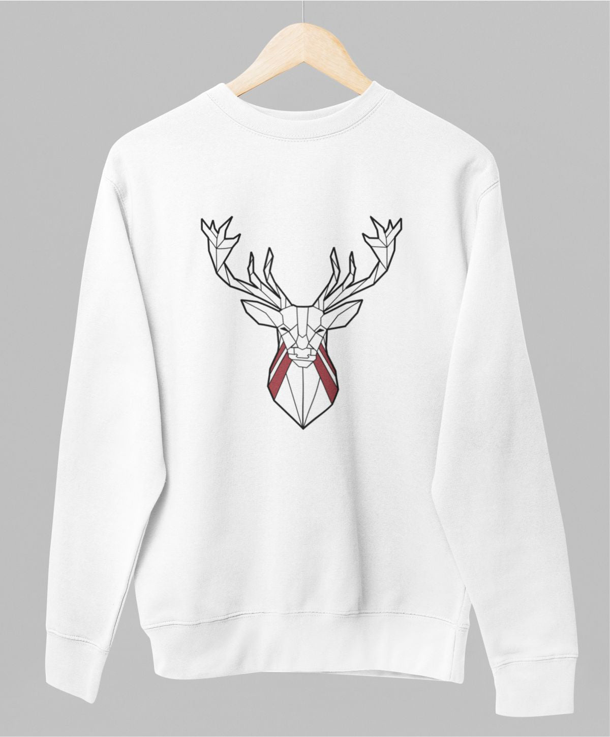 Balts UNISEX džemperis bez kapuces "Latvijas briedis"