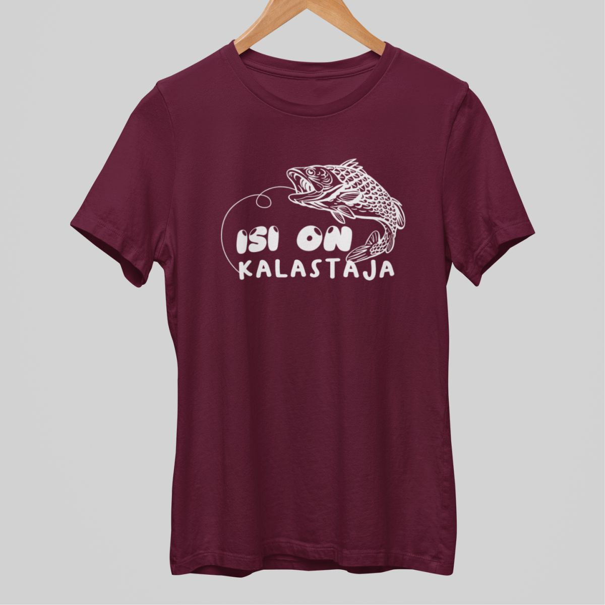 Burgundinpunainen t-paita "Isi on kalastaja"