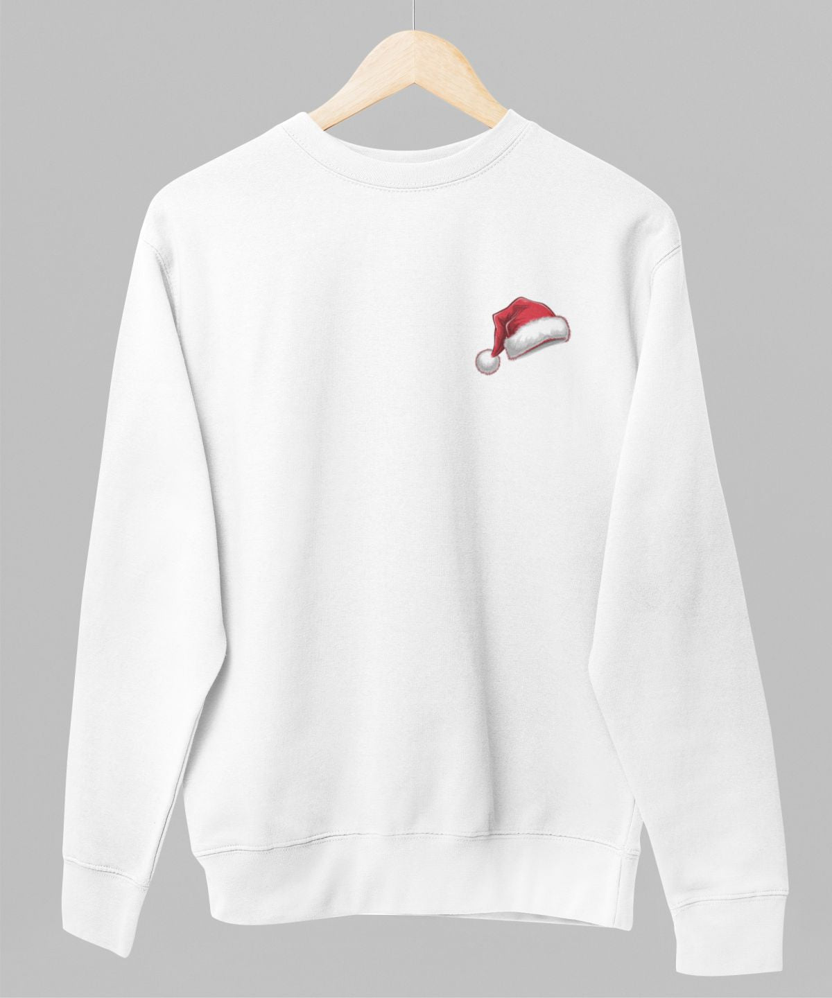 Balts UNISEX džemperis bez kapuces "Ziemassvētku cepurīt"