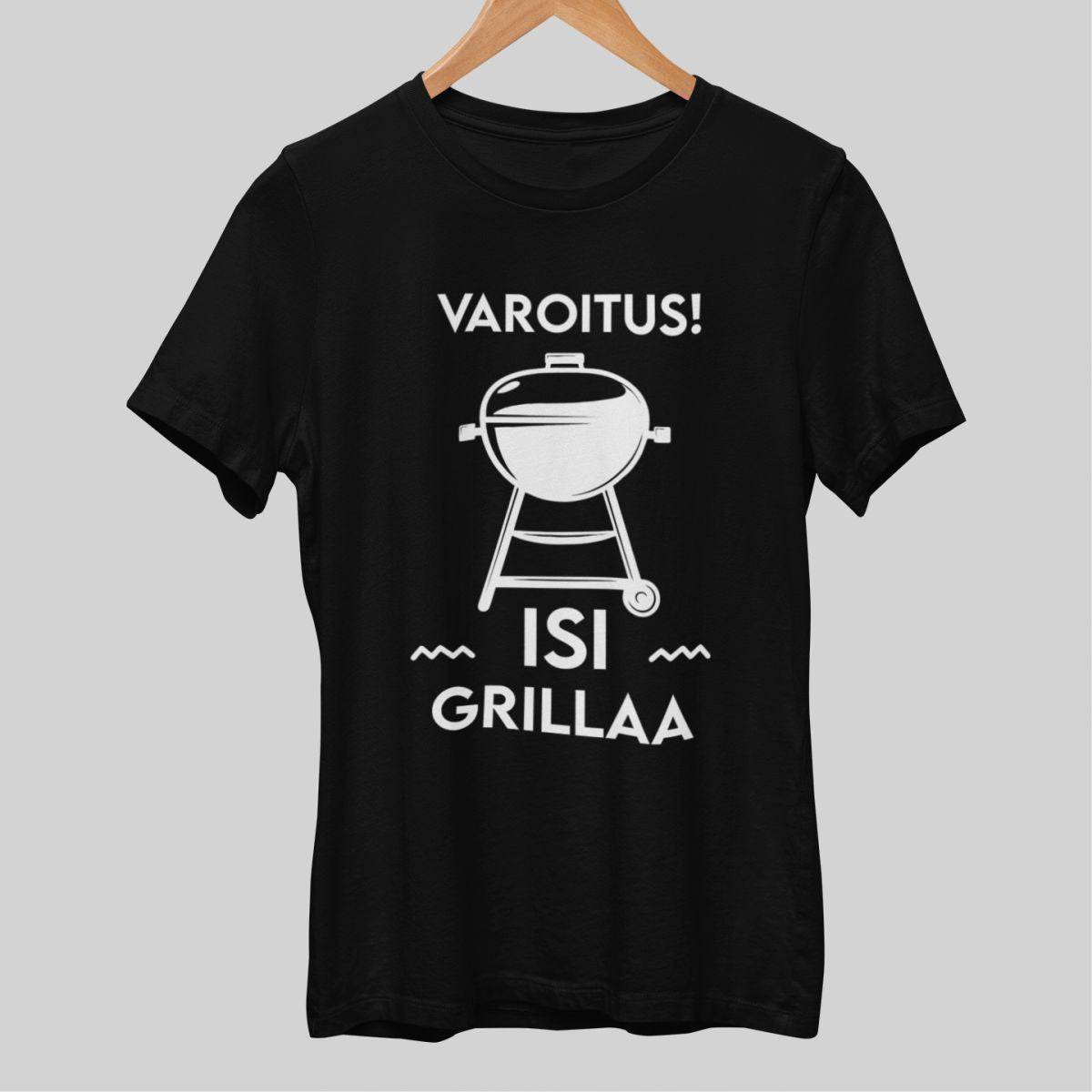 Mustat unisex T-paidat "Varoitus! Isi grillaa"
