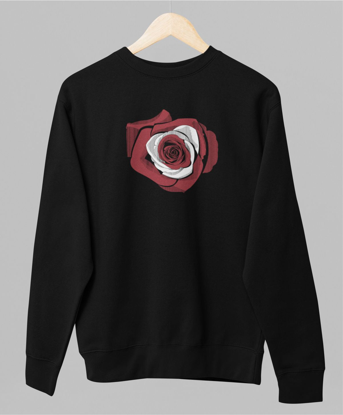 Melns UNISEX džemperis bez kapuces "Latvijas roze"