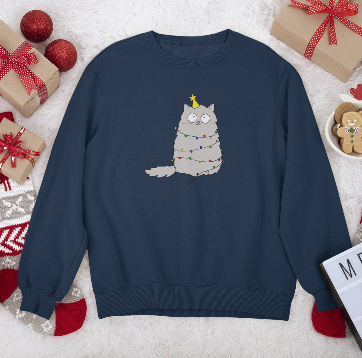 Zils UNISEX džemperis bez kapuces "Ziemassvētki, murr"