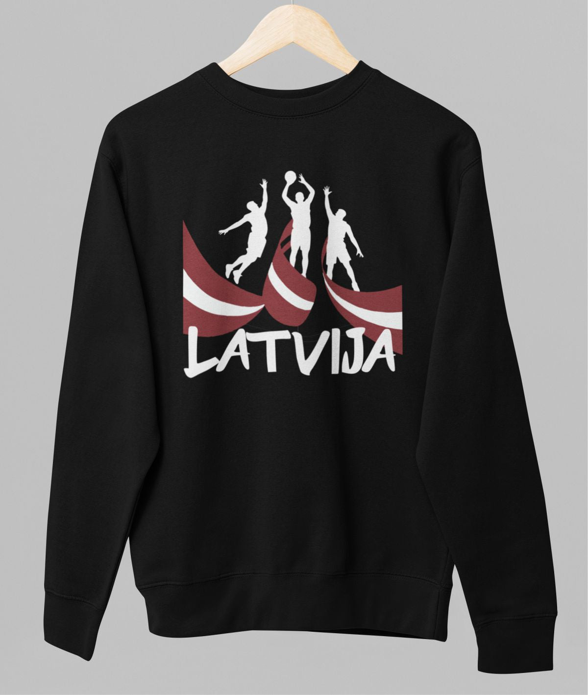 Melns UNISEX džemperis bez kapuces "Latvija basketball"