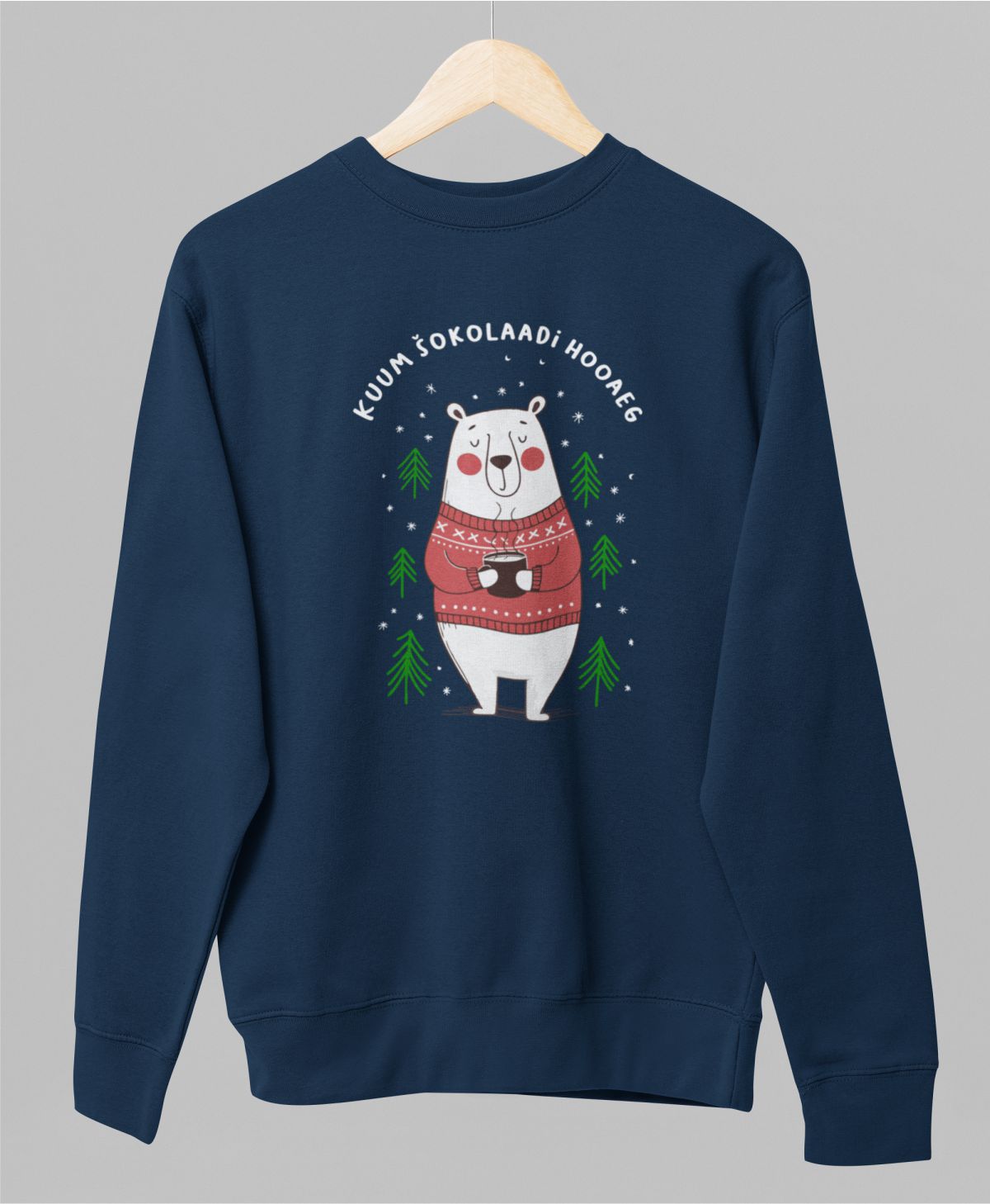 Sinine UNISEX pusaer ilma kapuutsita "Kuum šokolaadi hooaeg"