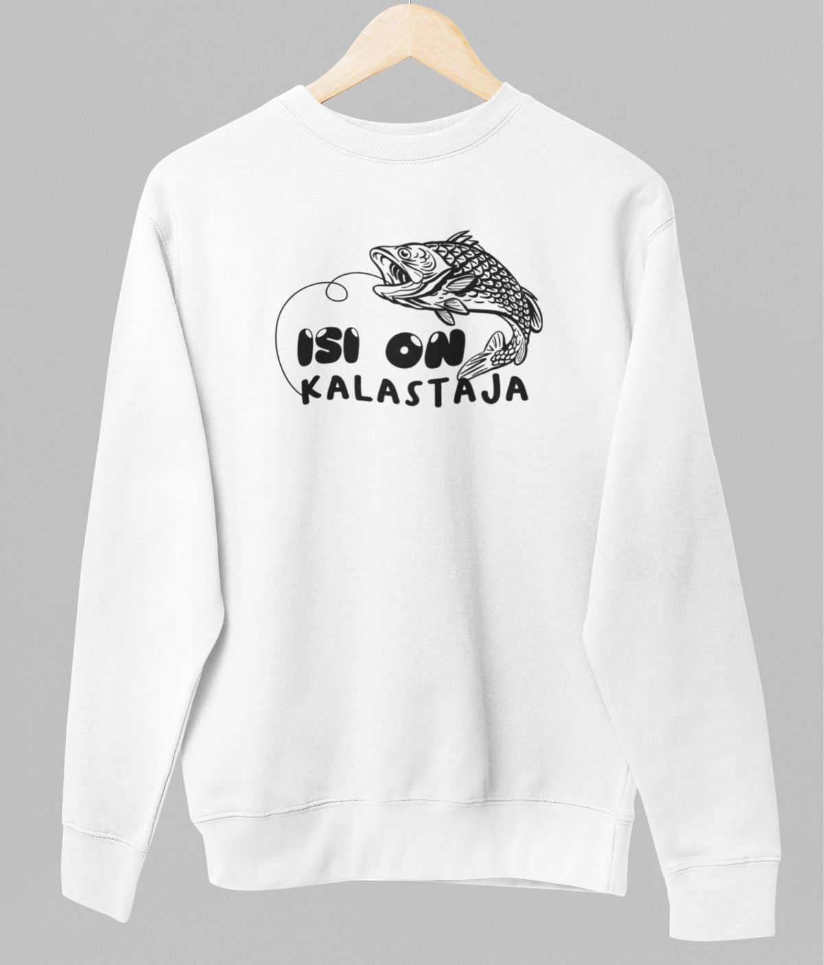 Valkoinen unisex collegepaita "Isi on kalastaja"