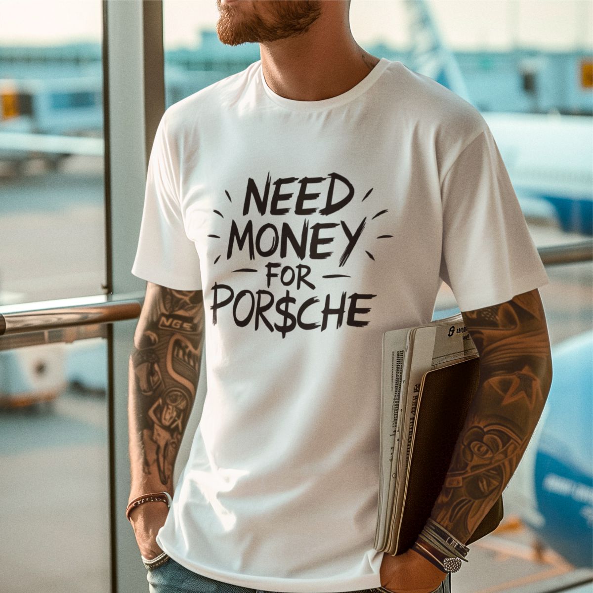 Vit UNISEX T-shirt “Need money for Porsche”