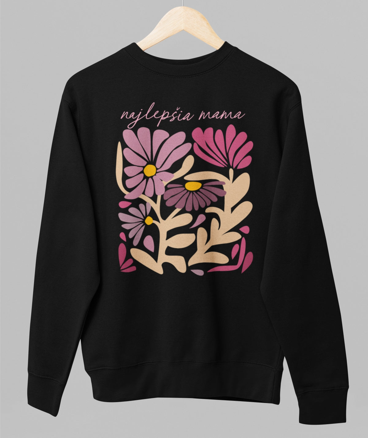 Black unisex sweatshirt "Mamin kvetinový záhon"