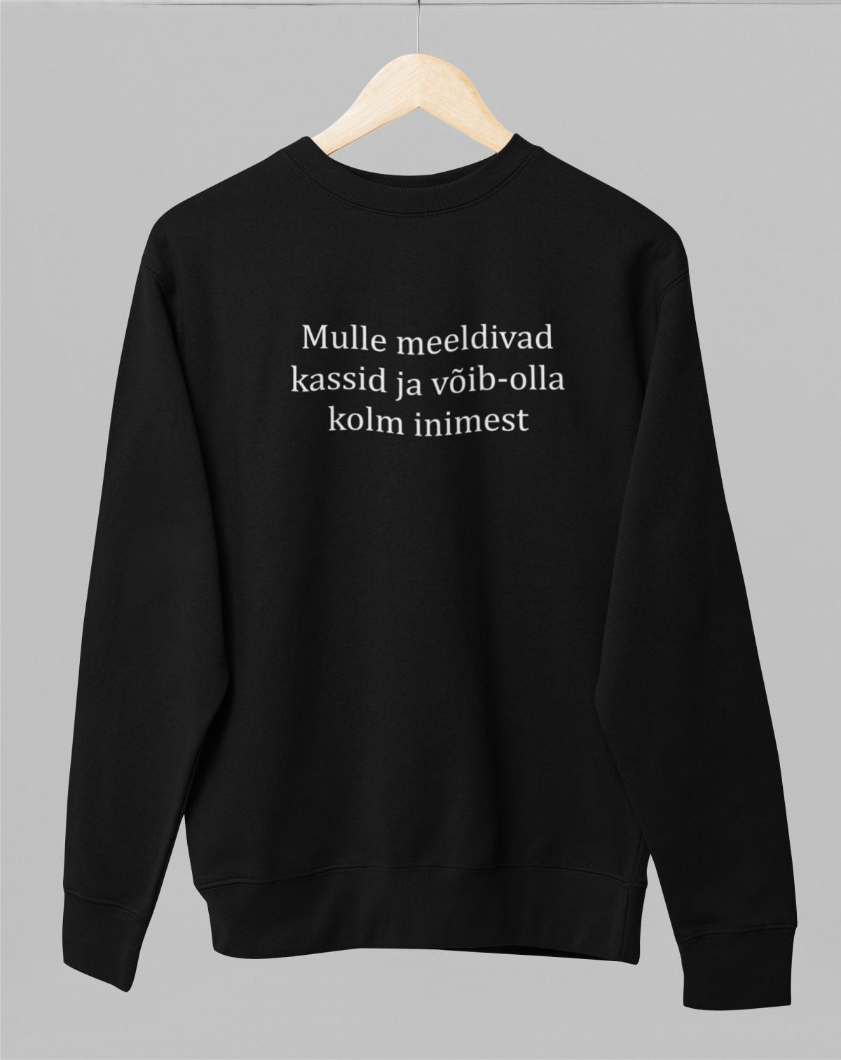 Must UNISEX dressipluus ilma kapuutsita "Mulle meeldivad kassid ja võib-olla kolm inimest"