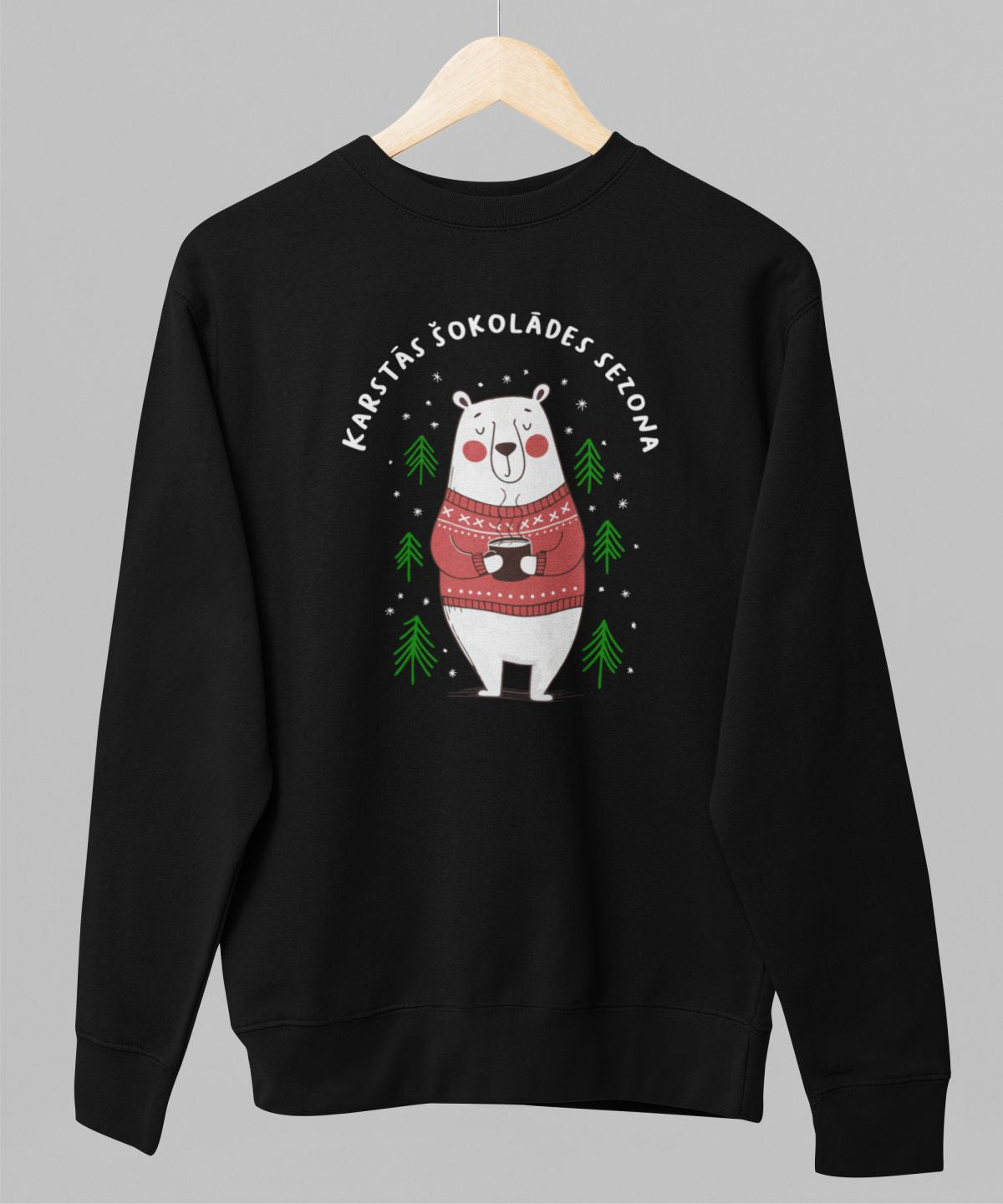 Melns UNISEX džemperis bez kapuces "Karstās šokolādes sezona"