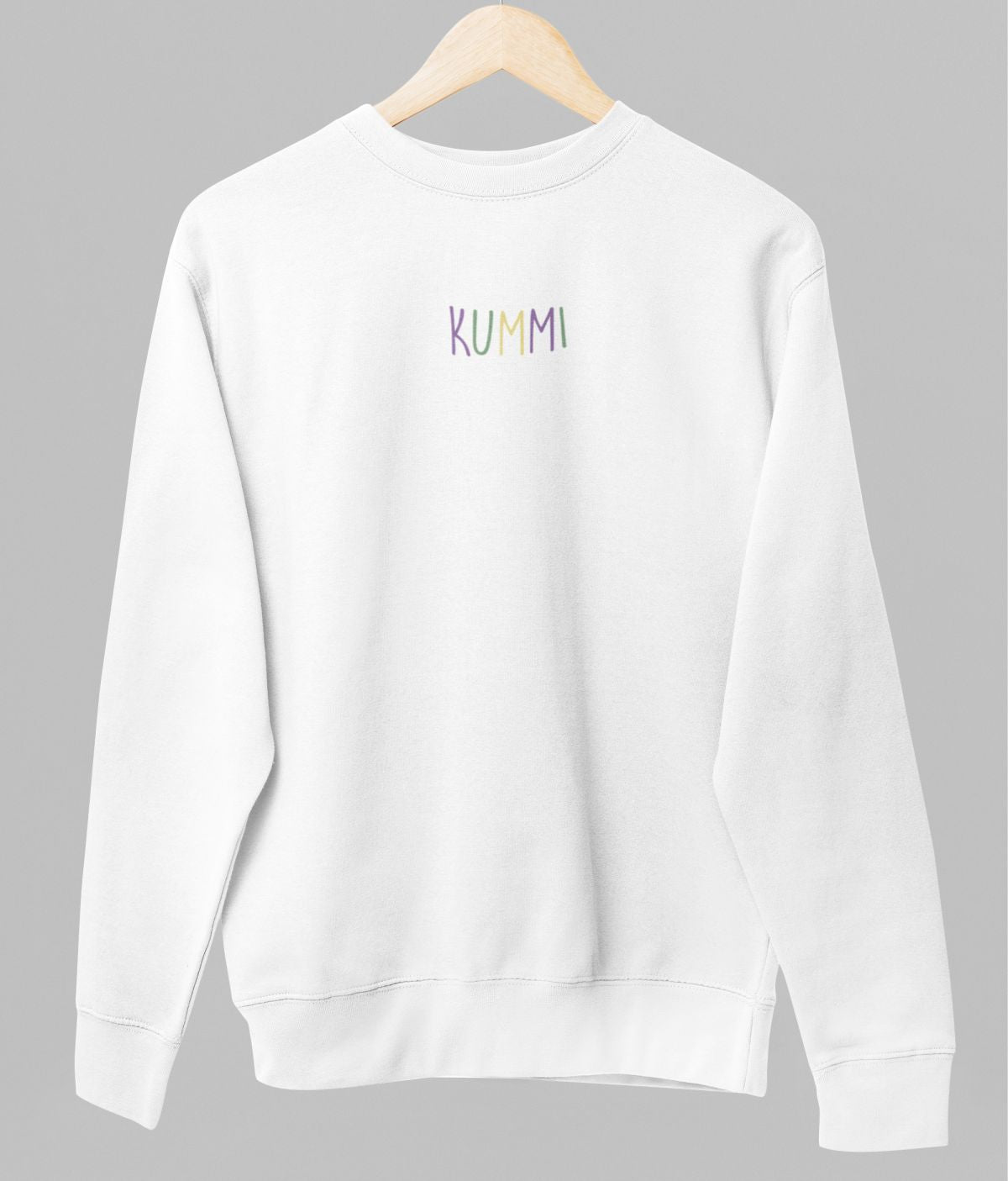 Valkoinen unisex collegepaita "Kummi"