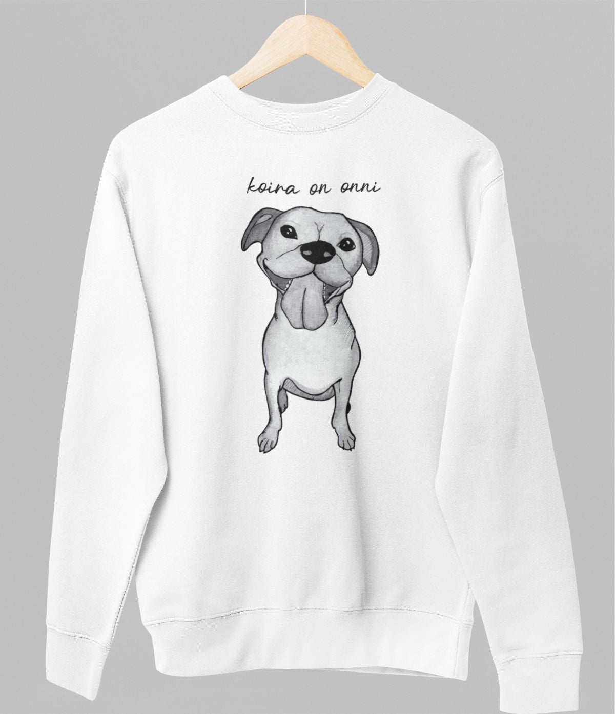 Valkoinen unisex collegepaita "Koira on onni"